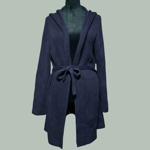 Eddie Bauer Long Navy Blue Hooded Knit Cardigan